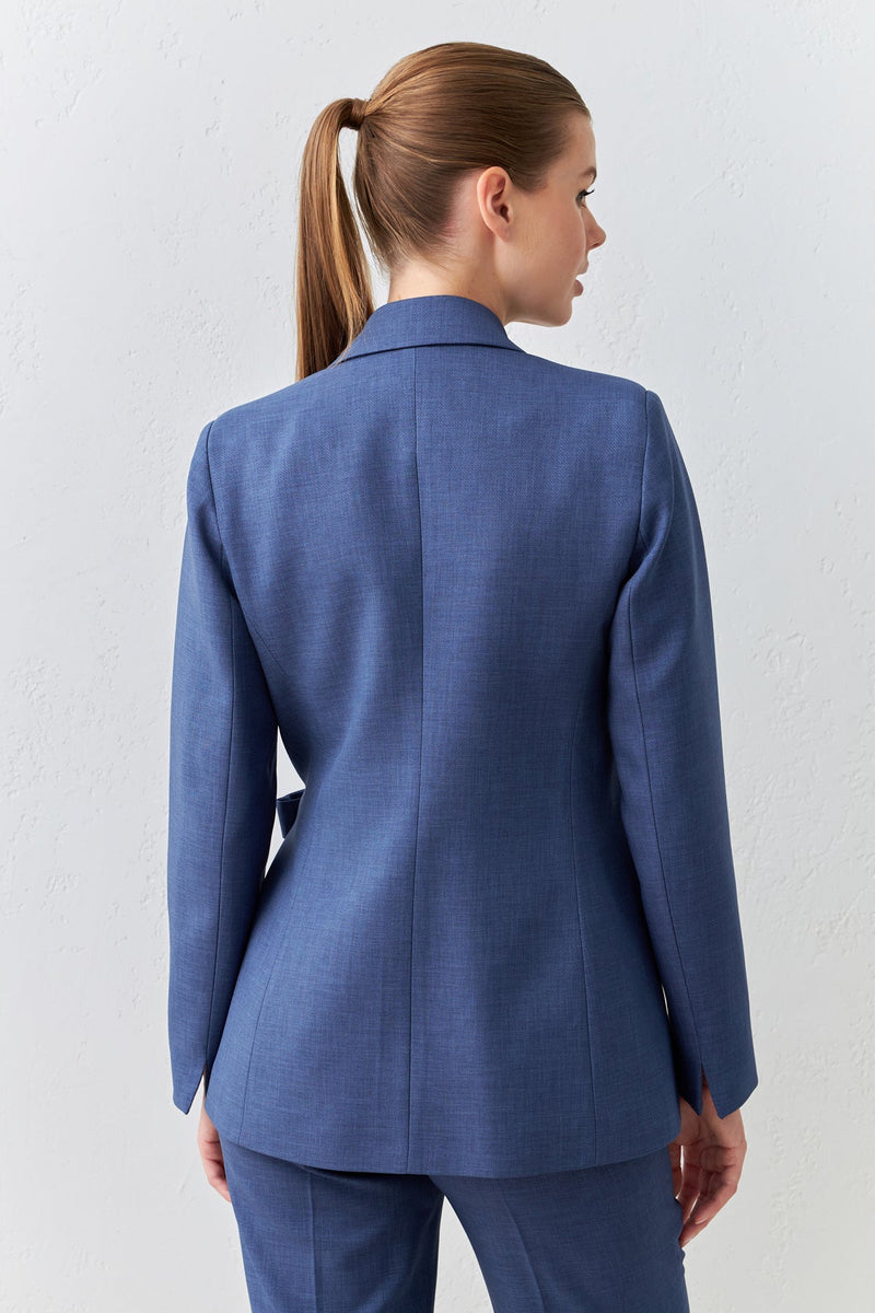 Setre Asymmetrical Side Tie Detailed Jacket Indigo