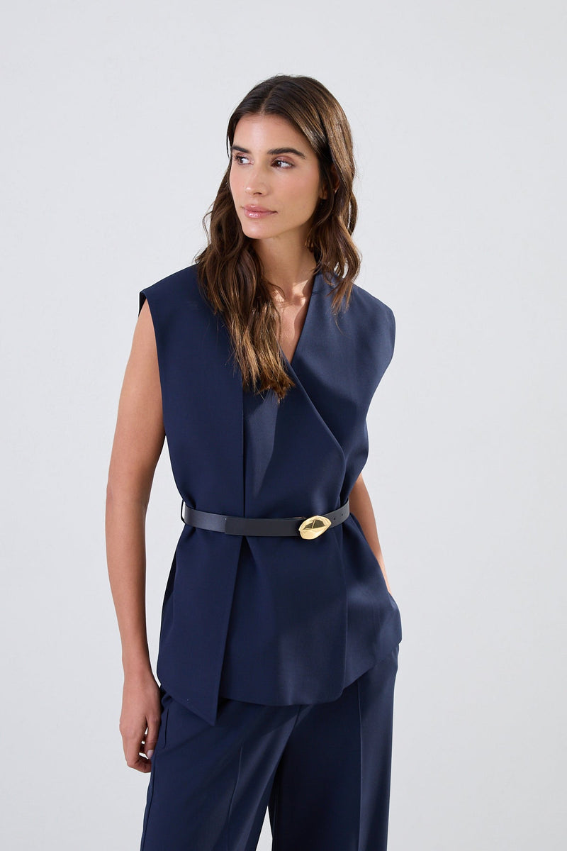 Setre Surplice Neck Solid Vest Navy