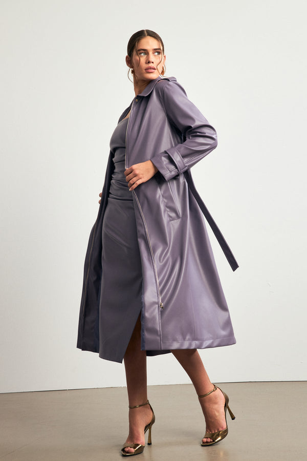 Setre Pu Belted Midi Trench Coat Purple