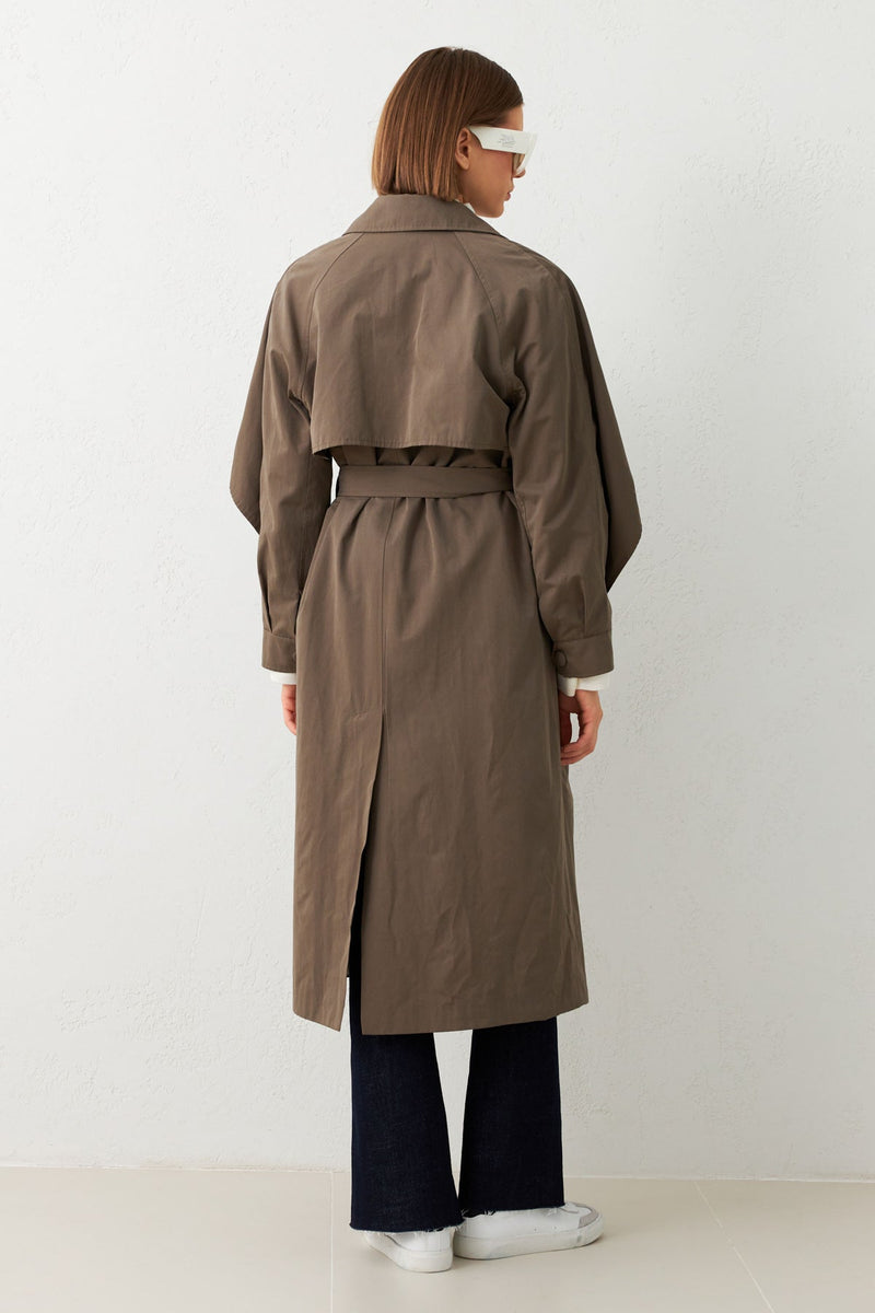 Setre Belted Trench Coat With Pockets Khaki