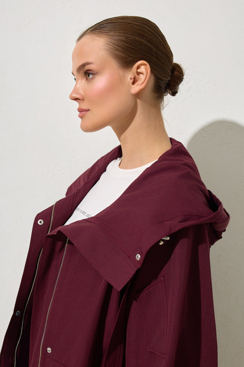 Setre Relaxed Cut Trench Coat With Collar Detail Burgundy