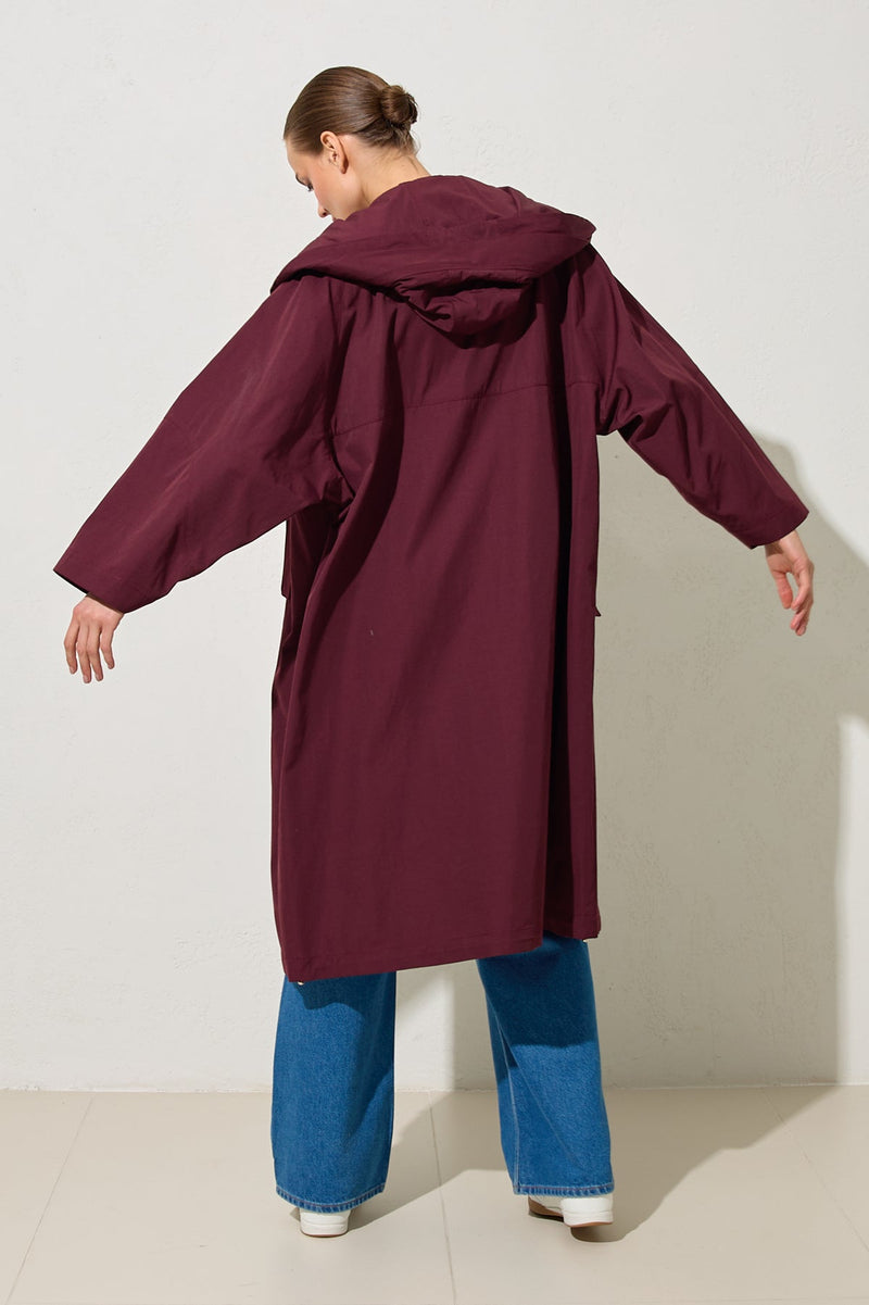 Setre Relaxed Cut Trench Coat With Collar Detail Burgundy