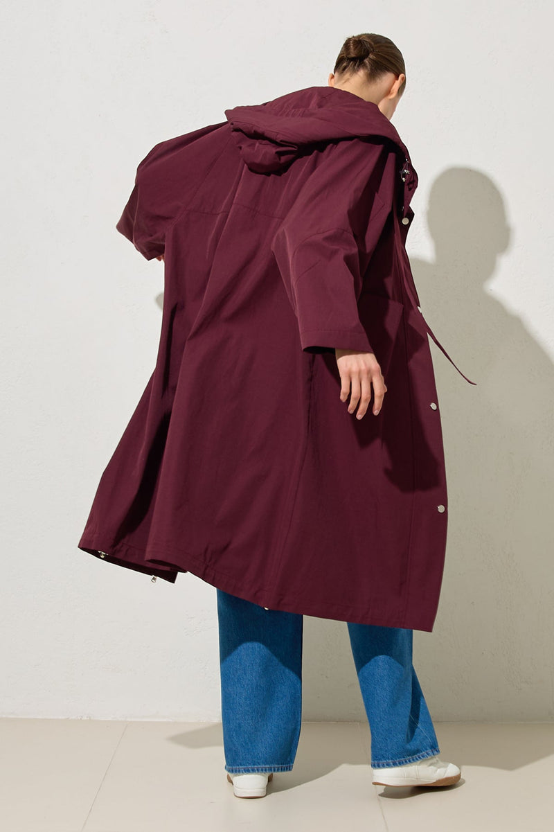 Setre Relaxed Cut Trench Coat With Collar Detail Burgundy