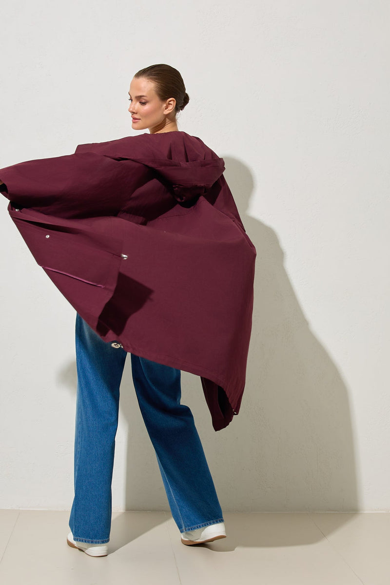 Setre Relaxed Cut Trench Coat With Collar Detail Burgundy