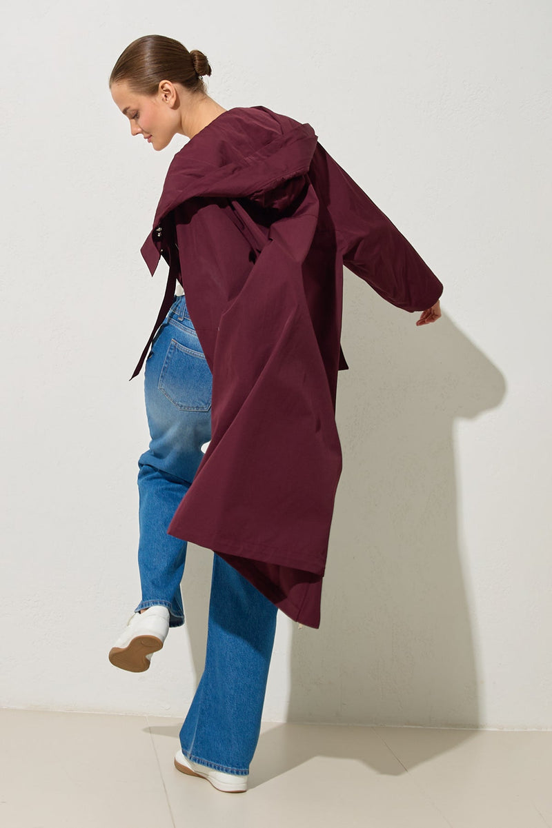 Setre Relaxed Cut Trench Coat With Collar Detail Burgundy