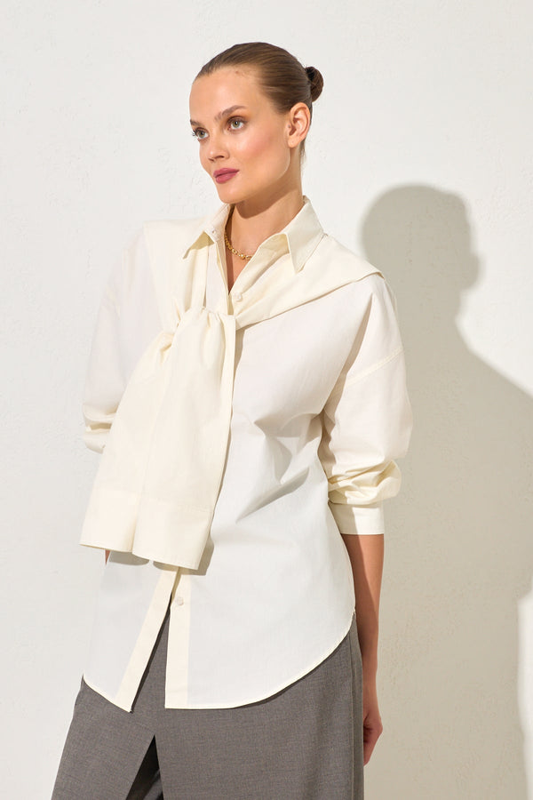 Setre Tie Detailed Long Sleeve Shirt Cream