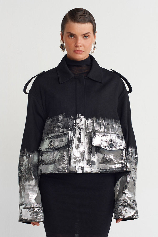Nu Pocket Detail Printed Jacket Black