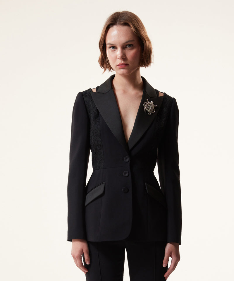 Machka Cutout Blazer With Satin Duchess Garnish Black