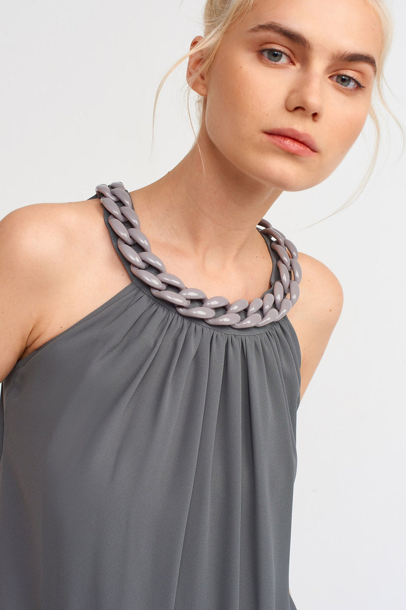 Nu Chain Detail Draped Dress Grey