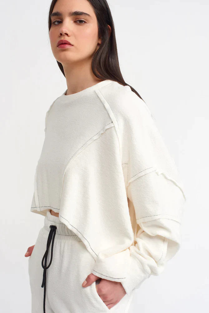 Nu Cropped Sweatshirt With Stitched Detail Off White