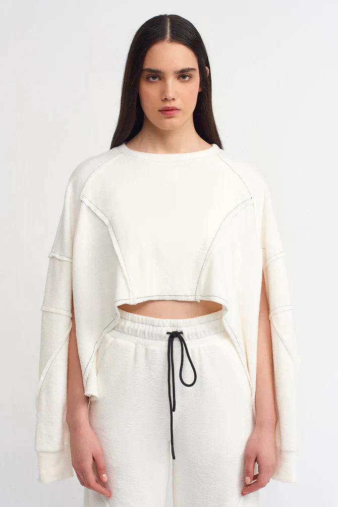 Nu Cropped Sweatshirt With Stitched Detail Off White