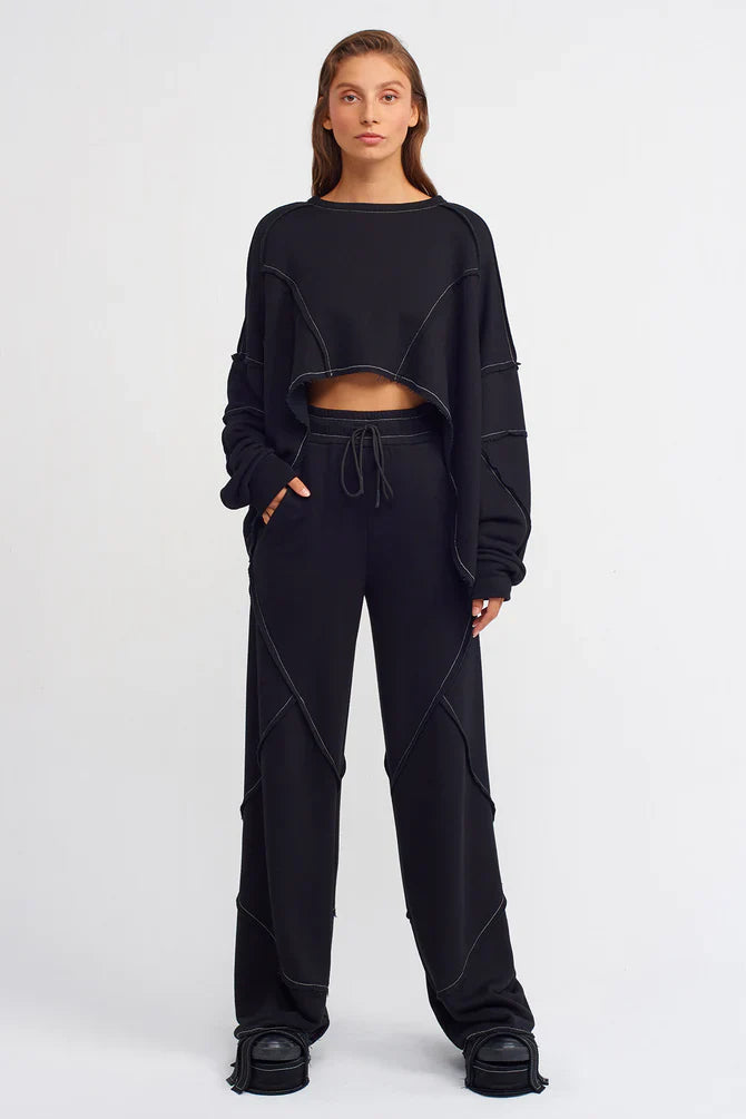 Nu Cropped Sweatshirt With Stitched Detail Black