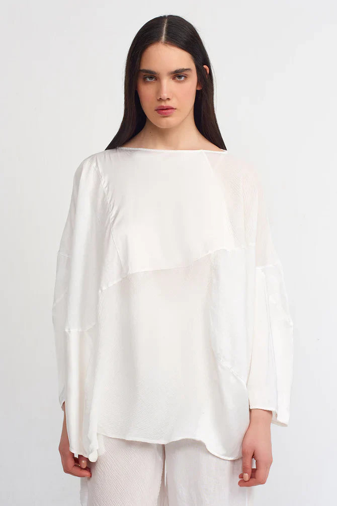 Nu Pleated Detail Solid Blouse Off White