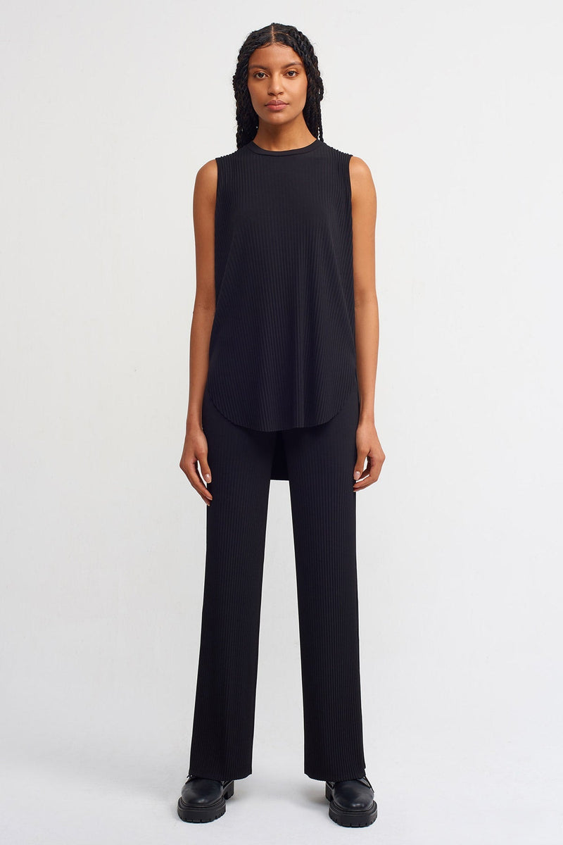 Nu Solid Sleeveless Ribbed Blouse Black