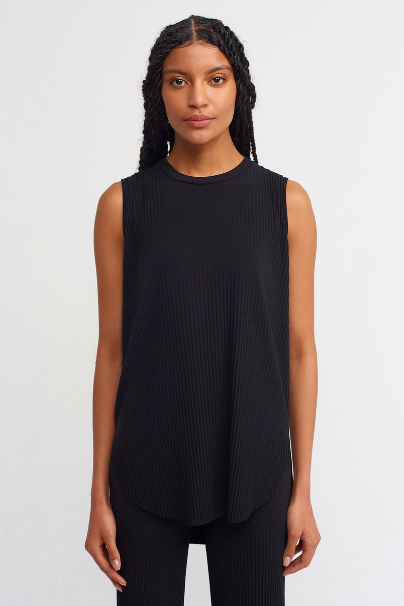 Nu Solid Sleeveless Ribbed Blouse Black