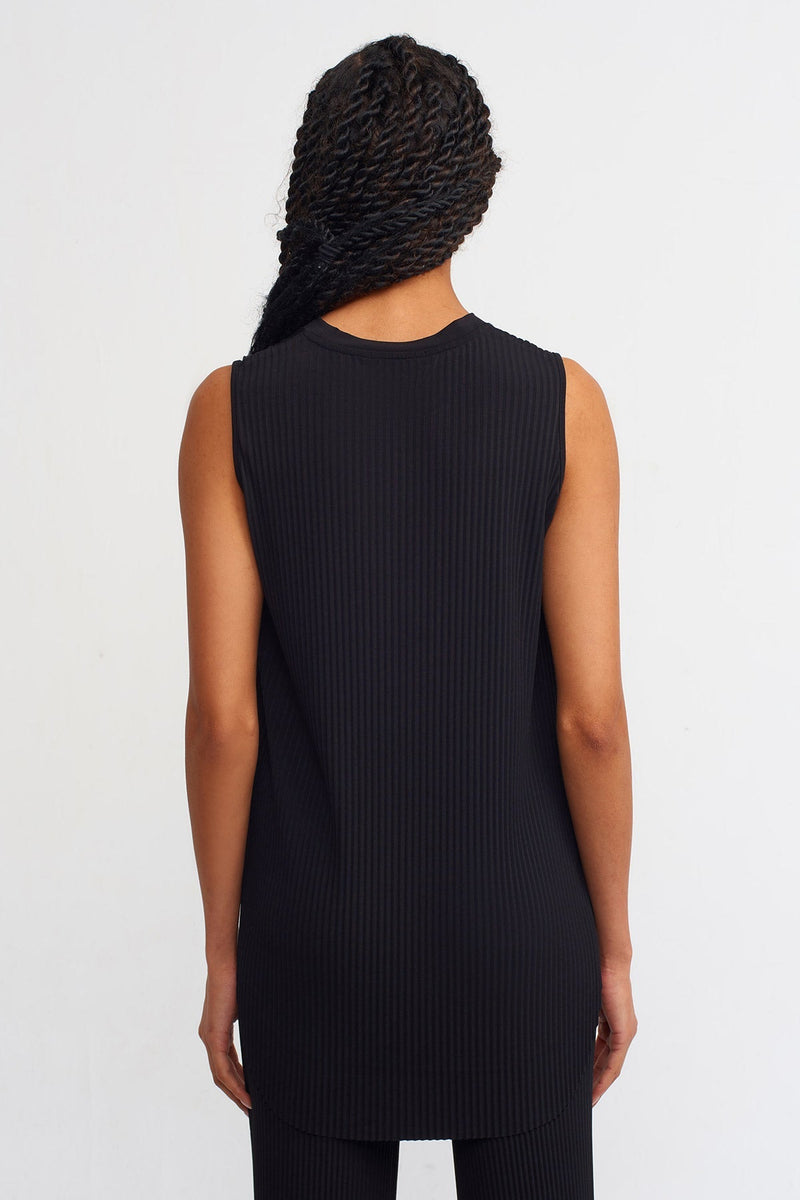 Nu Solid Sleeveless Ribbed Blouse Black