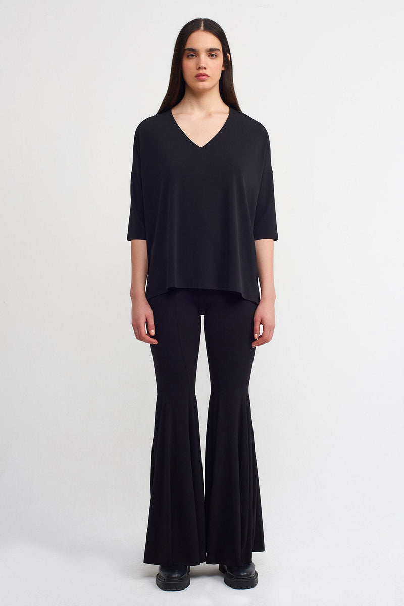 Nu V-Neck Solid Blouse Black