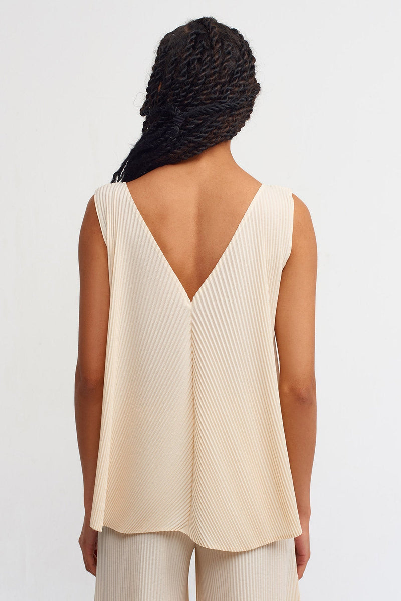 Nu Solid V-Neck Ribbed Blouse Natural