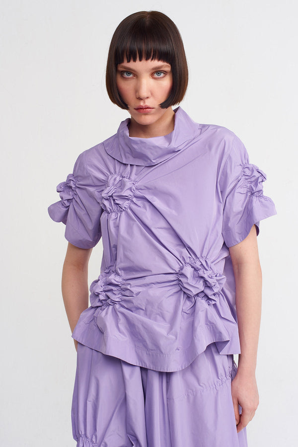 Nu Solid Elastic Detail Blouse Lilac