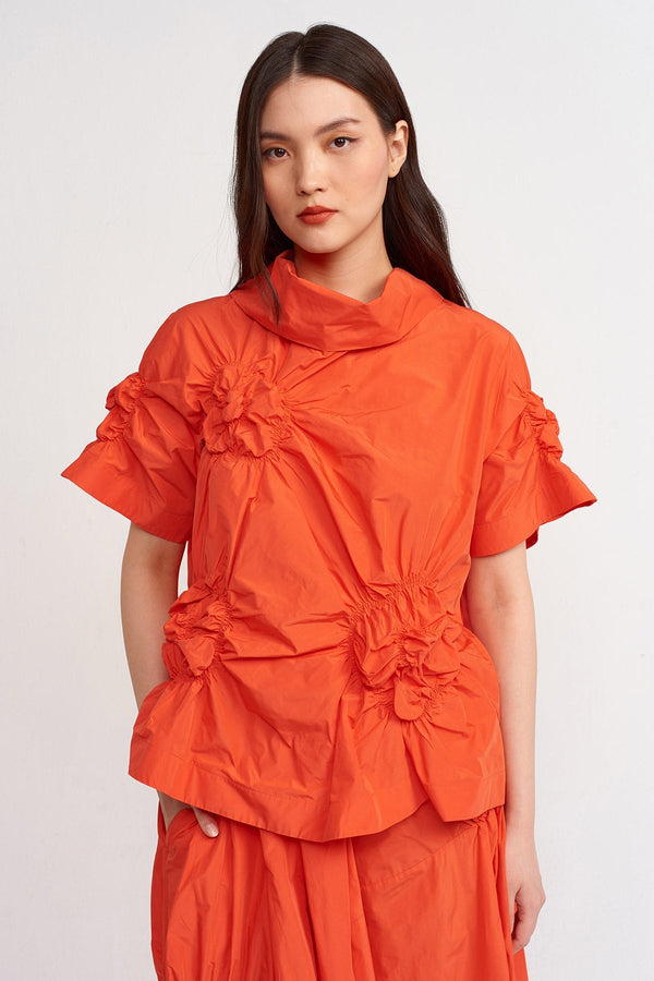 Nu Solid Elastic Detail Blouse Orange