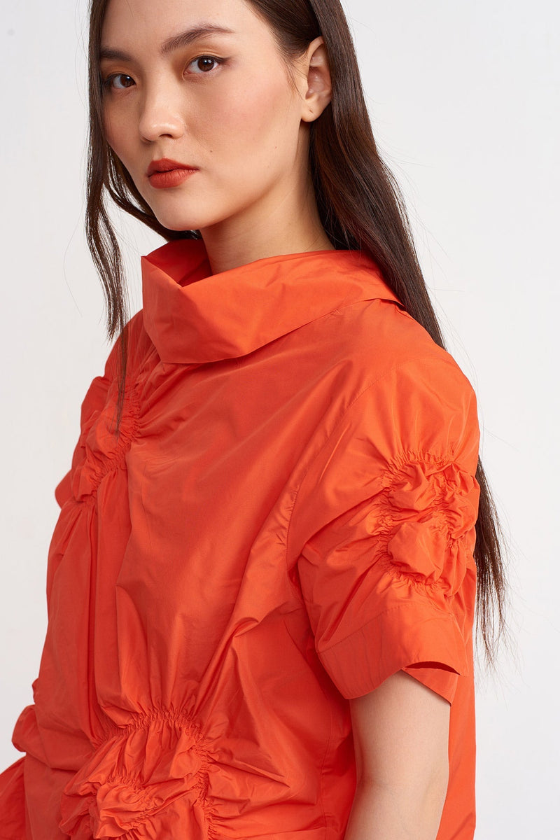 Nu Solid Elastic Detail Blouse Orange