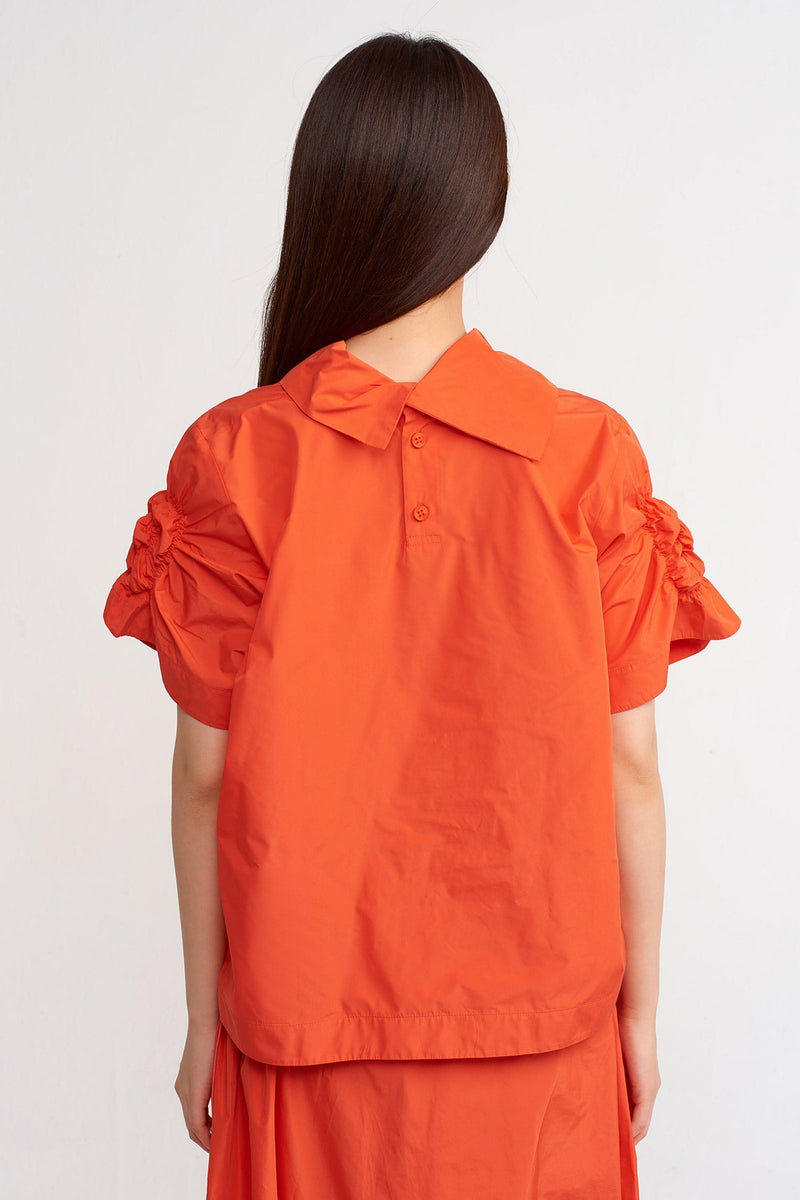 Nu Solid Elastic Detail Blouse Orange