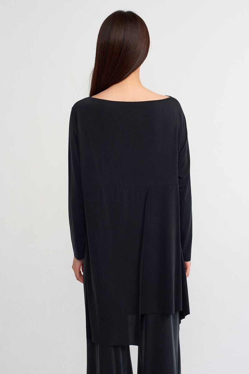 Nu Solid Asymmetric Long Blouse Black