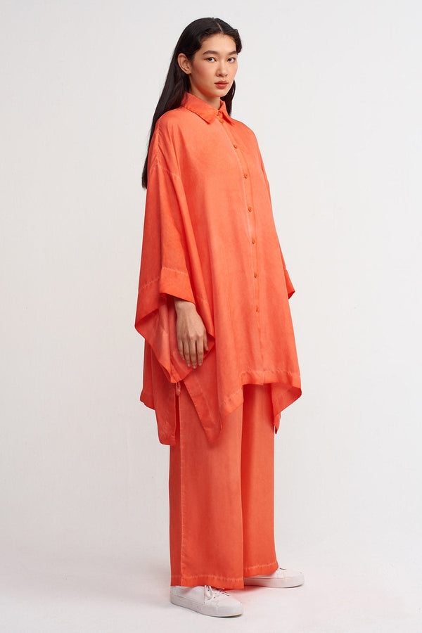 Nu Wide Sleeve Loose Silk Shirt Orange