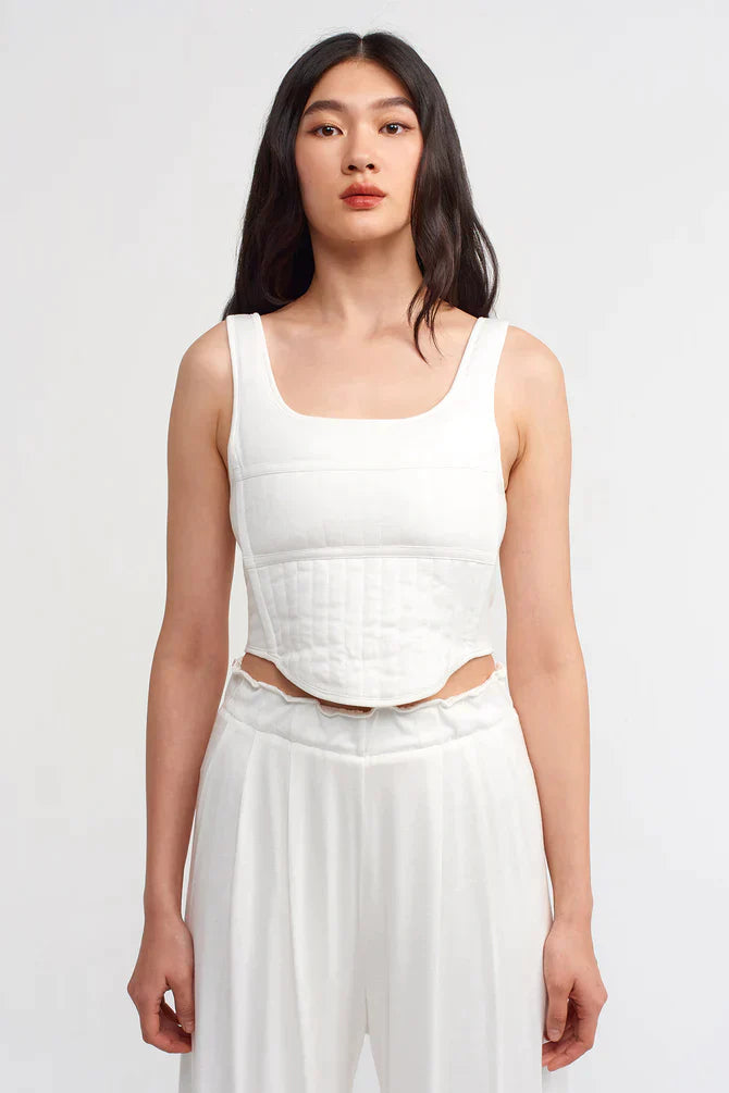 Nu Solid Zip Up Bustier Off White