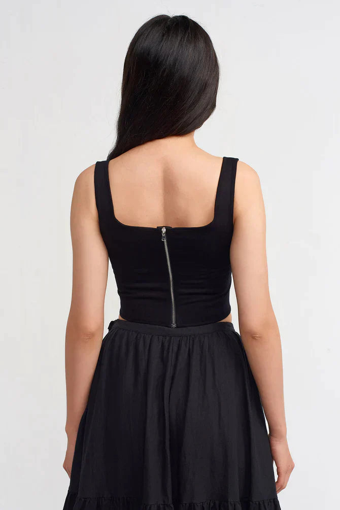 Nu Solid Zip Up Bustier Black