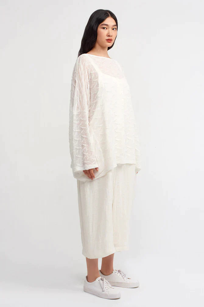 Nu Textured Long Sleeve Blouse Off White