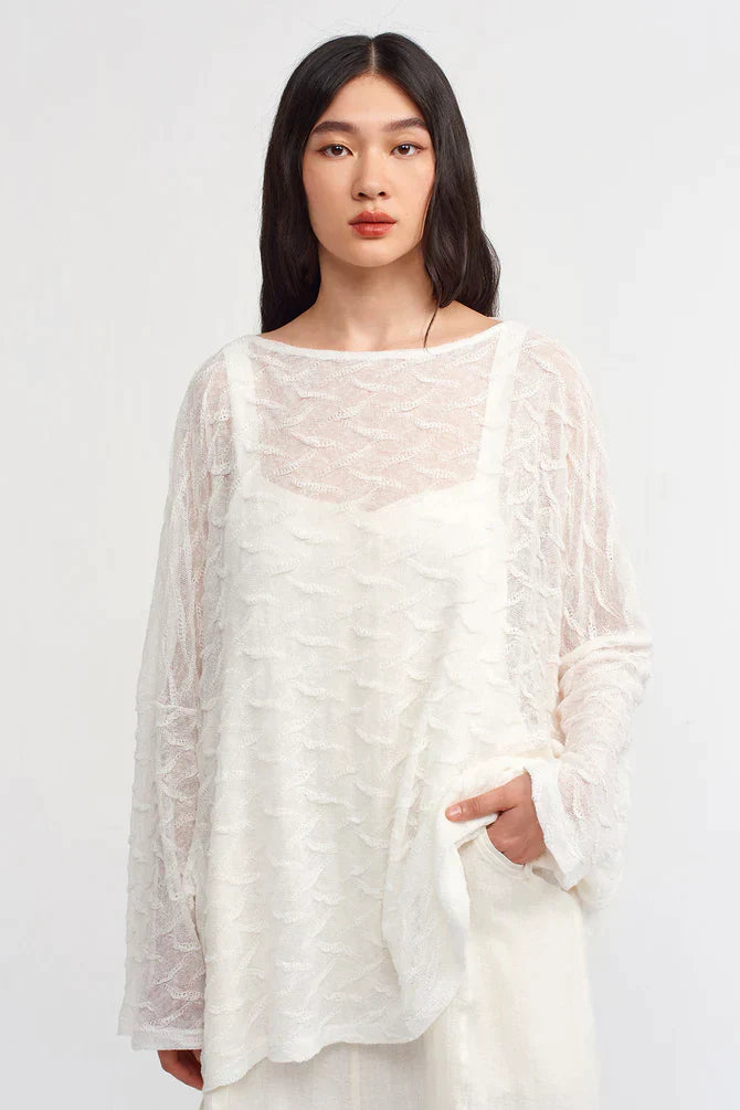 Nu Textured Long Sleeve Blouse Off White