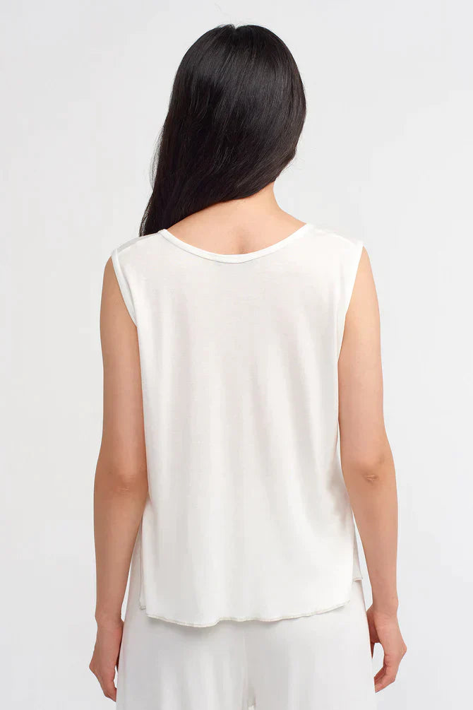 Nu Solid Stitched Detail Top Off White