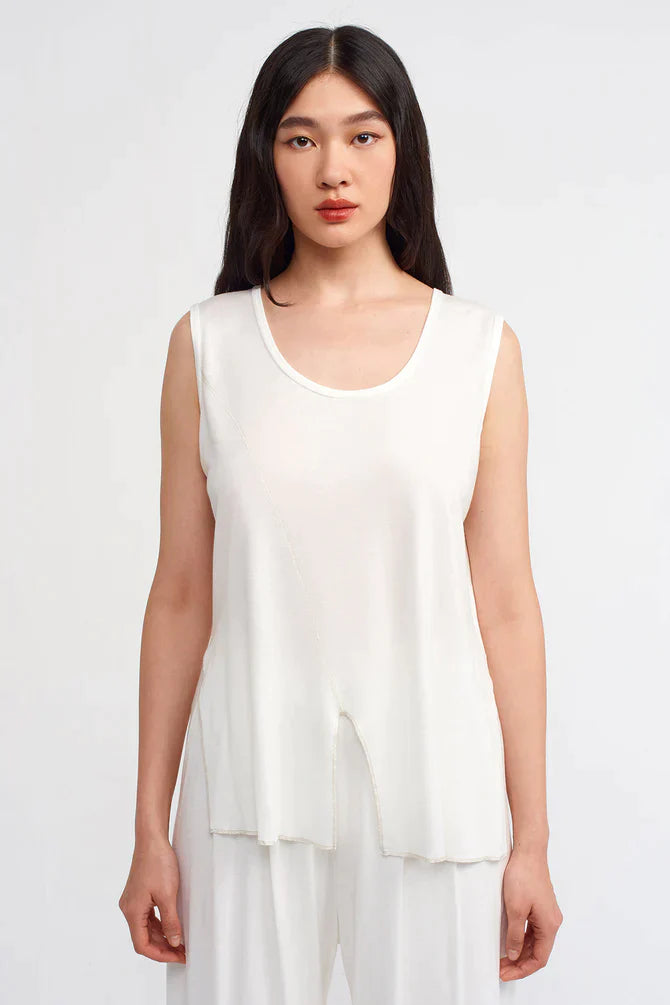 Nu Solid Stitched Detail Top Off White