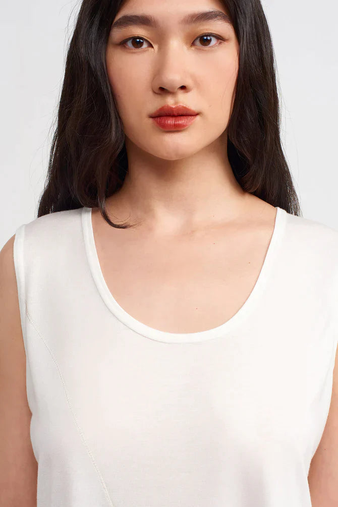 Nu Solid Stitched Detail Top Off White