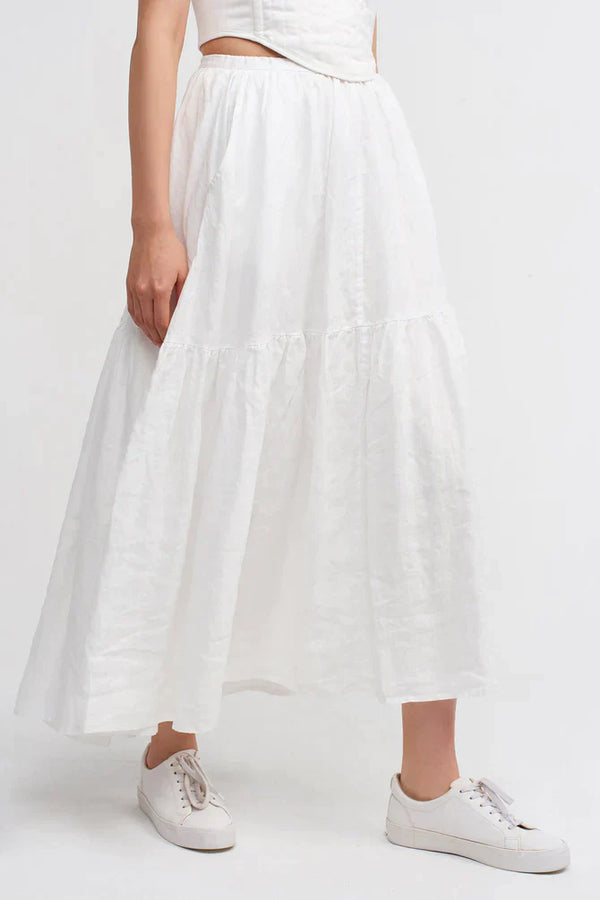 Nu High Waist Linen Maxi Skirt Off White