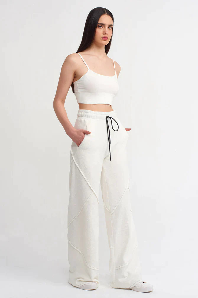 Nu Drawstring Trousers With Contrast Stitched Detail Off White