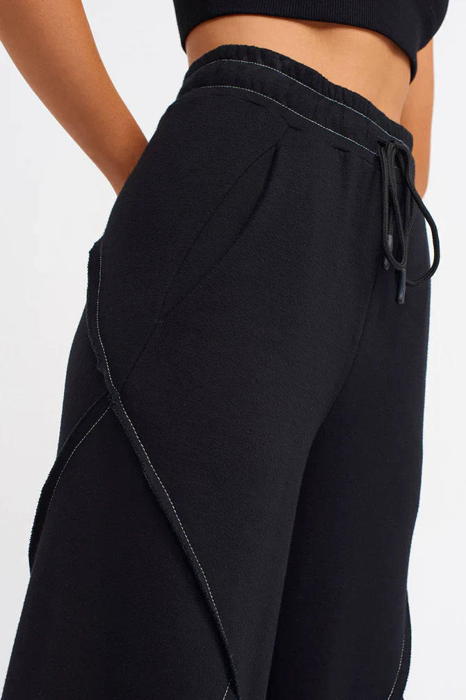 Nu Drawstring Trousers With Contrast Stitched Detail Black