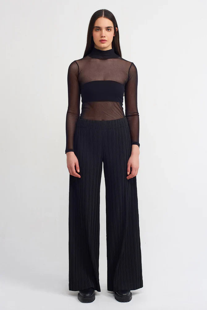 Nu Solid Pleated Trousers Black