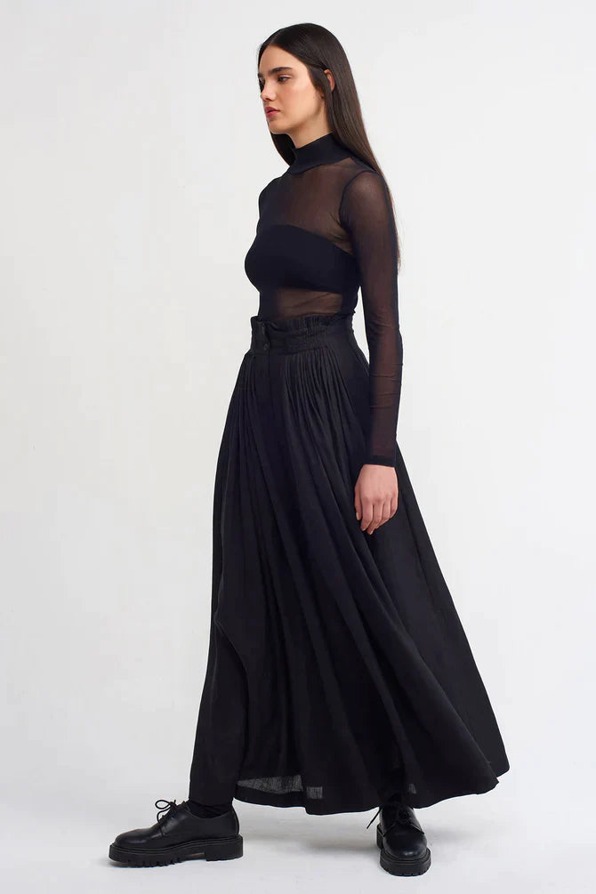 Nu Wide Leg Trousers With Pleated Waist Black