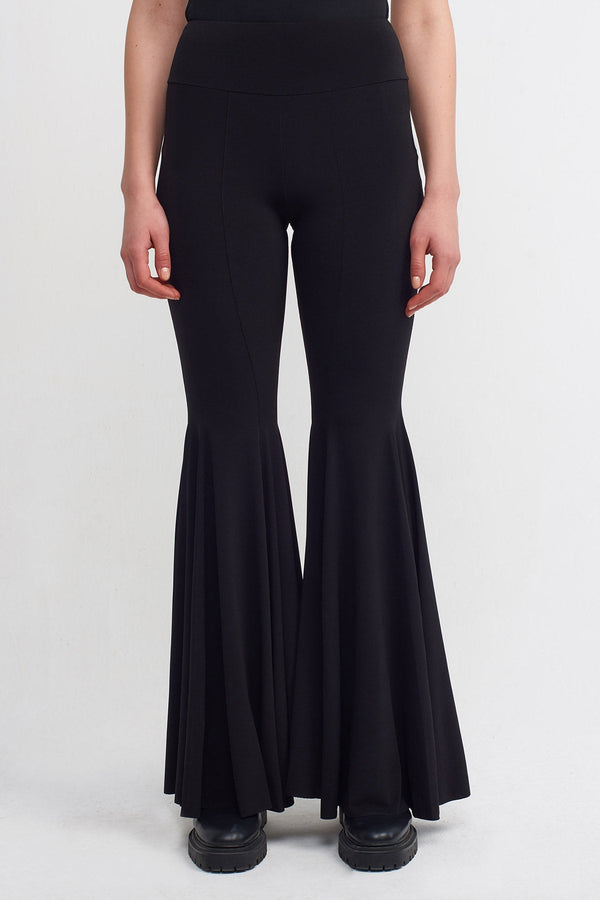 Nu Solid Flared Hem Trousers Black