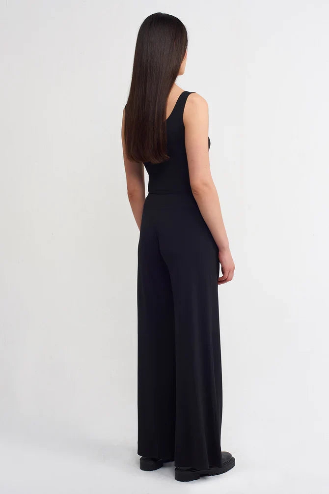 Nu Solid Wide Leg Trousers Black