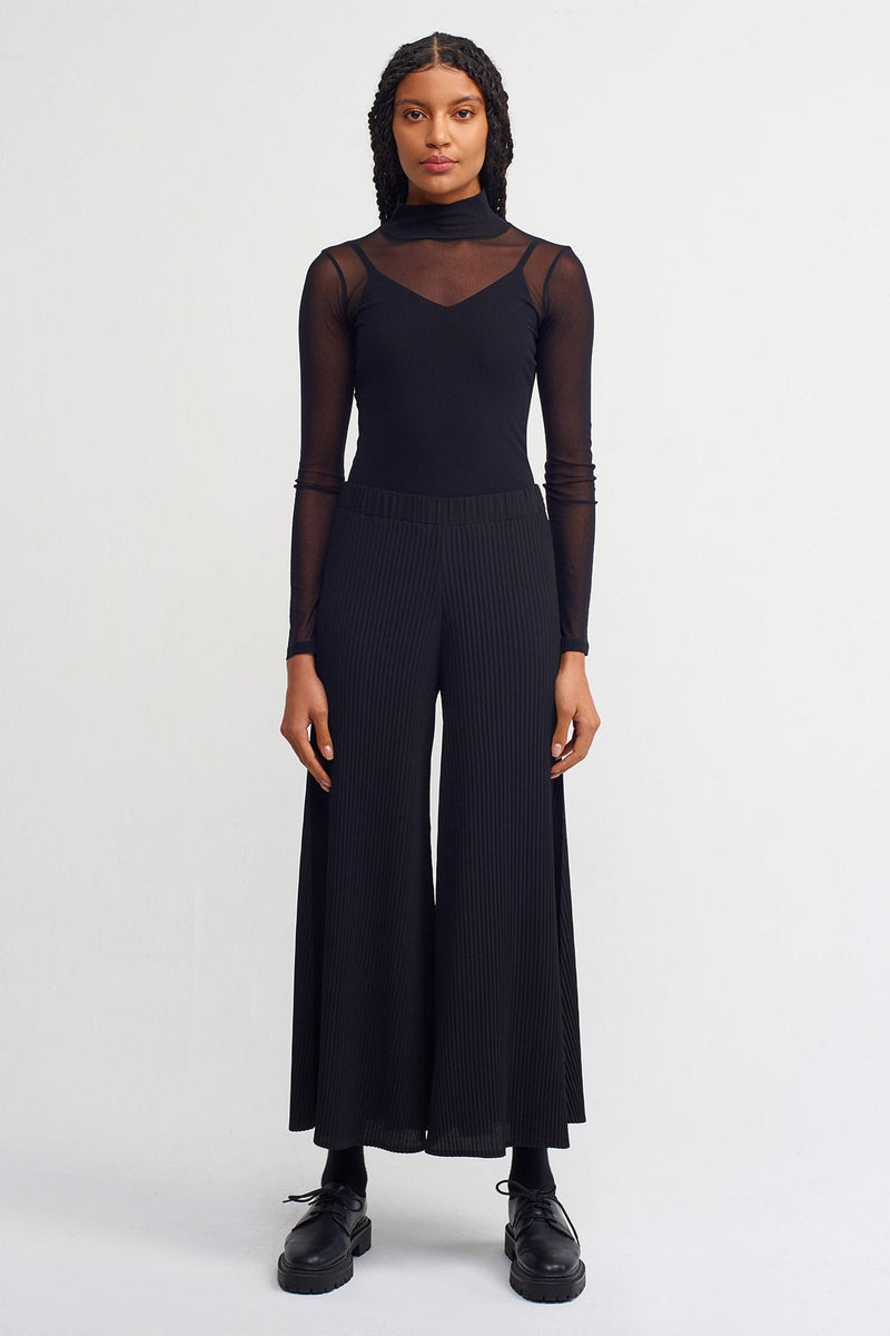 Nu Elasticated Waist Ribbed Trousers Black