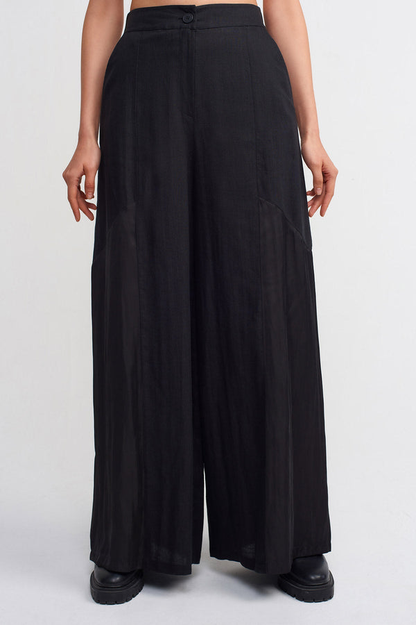 Nu Linen Mix Satin Loose Trousers Black