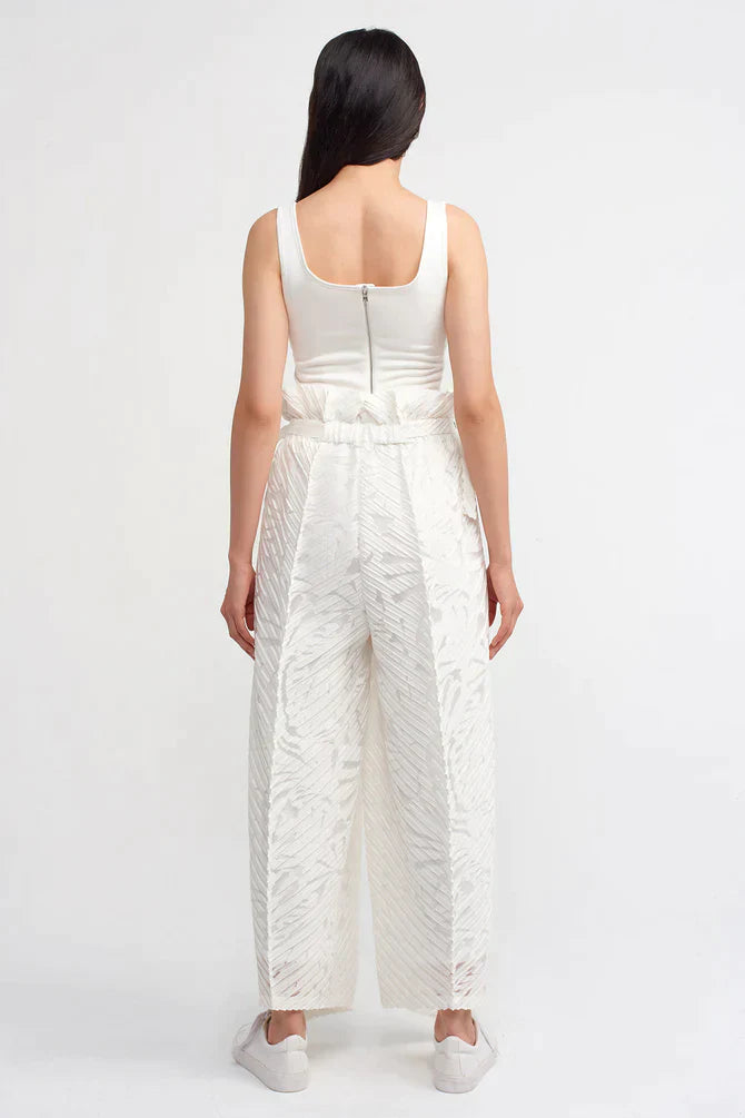 Nu Solid Jacquard Pleat Trousers Off White