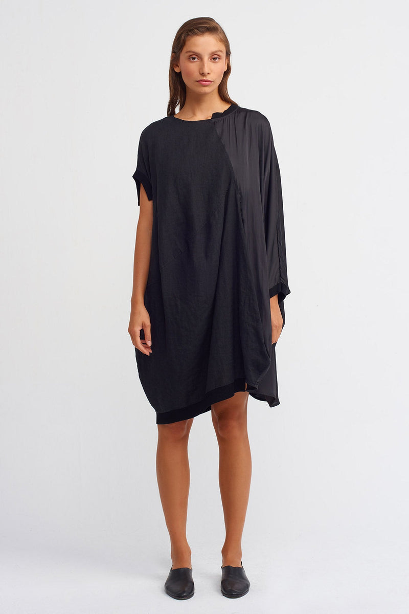 Nu Solid Asymmetrical Short Dress Black