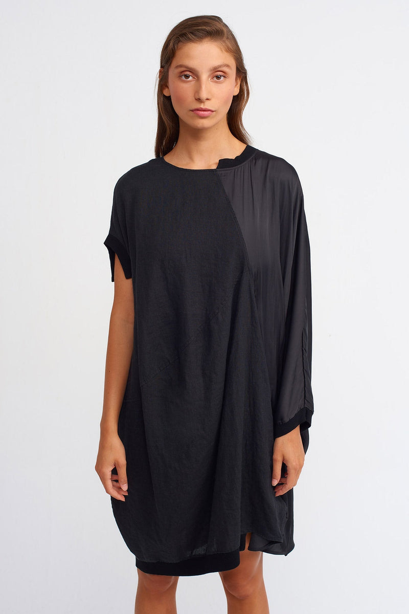 Nu Solid Asymmetrical Short Dress Black