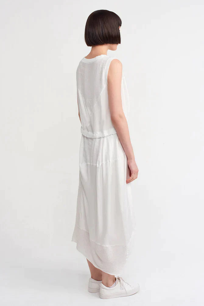 Nu Pleated Detail Midi Dress Off White