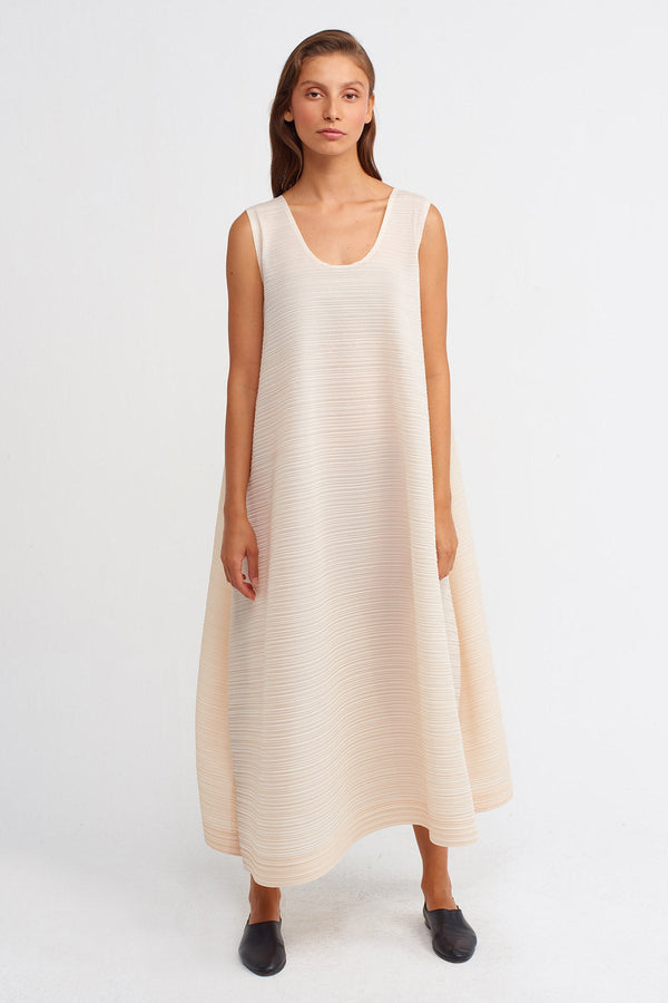 Nu Allover Pleated Sleeveless Dress Natural