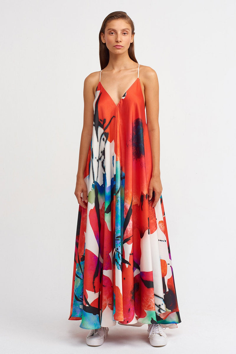 Nu Printed Thin Strap Maxi Dress Multi Color